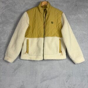 Billabong Quilted Fleece Jacket Women's Large Mustard Cream Colorblock Sherpa